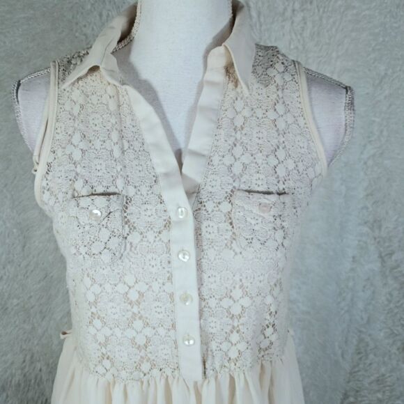 DRESS CLUB CREAM LACE SHIRT DRESS W/CAMI DRESS SZ.L EUC - Picture 3 of 9